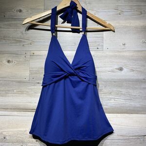 Lauren Ralph Lauren Twist Molded Cup Halter Tankini Top Blue Size 6 Gold Charms